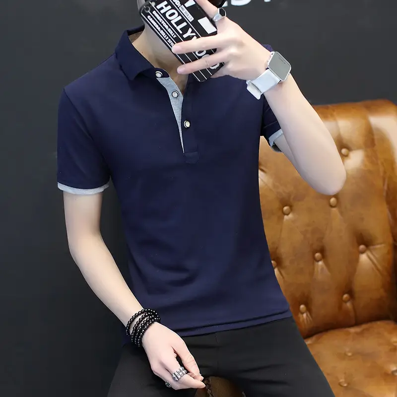 Men's Black Polo T-Shirt Collar Casual Summer - Image 8