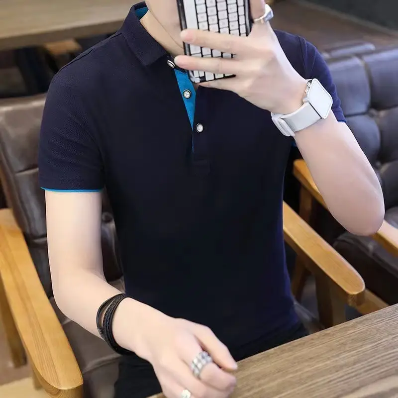 Men's Black Polo T-Shirt Collar Casual Summer - Image 9