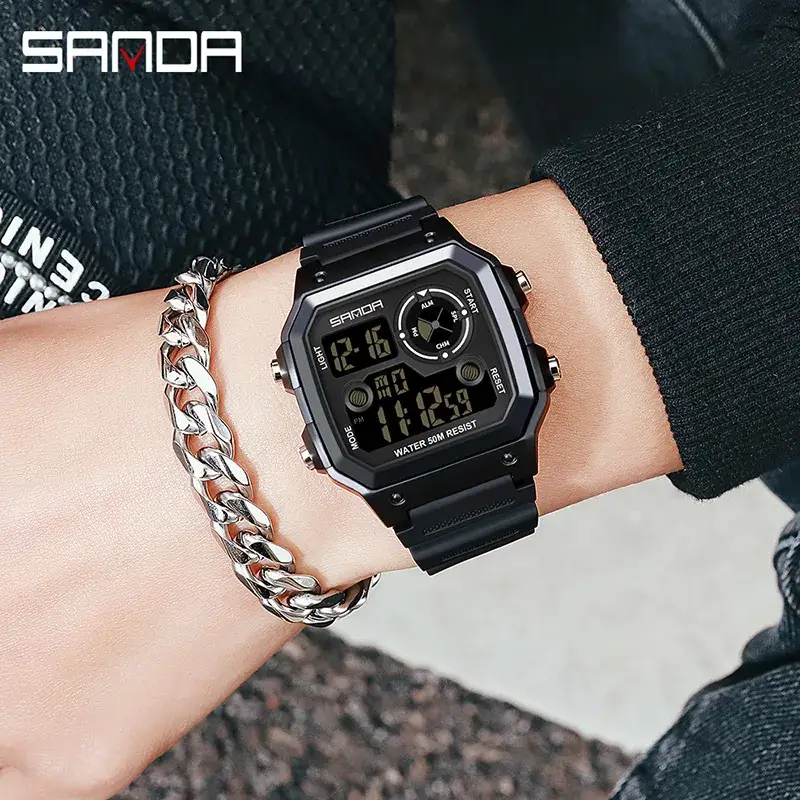 Men's Square Digital Watch Green LED Lumen - Image 7