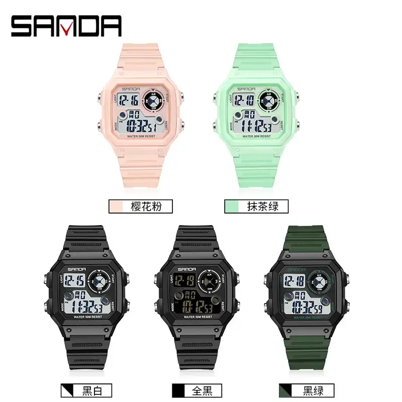 Men's Square Digital Watch Green LED Lumen - Image 9
