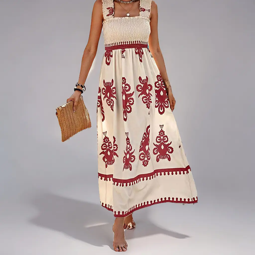 2026 Printed French Dress for Women with Red Paisley Design - Image 9