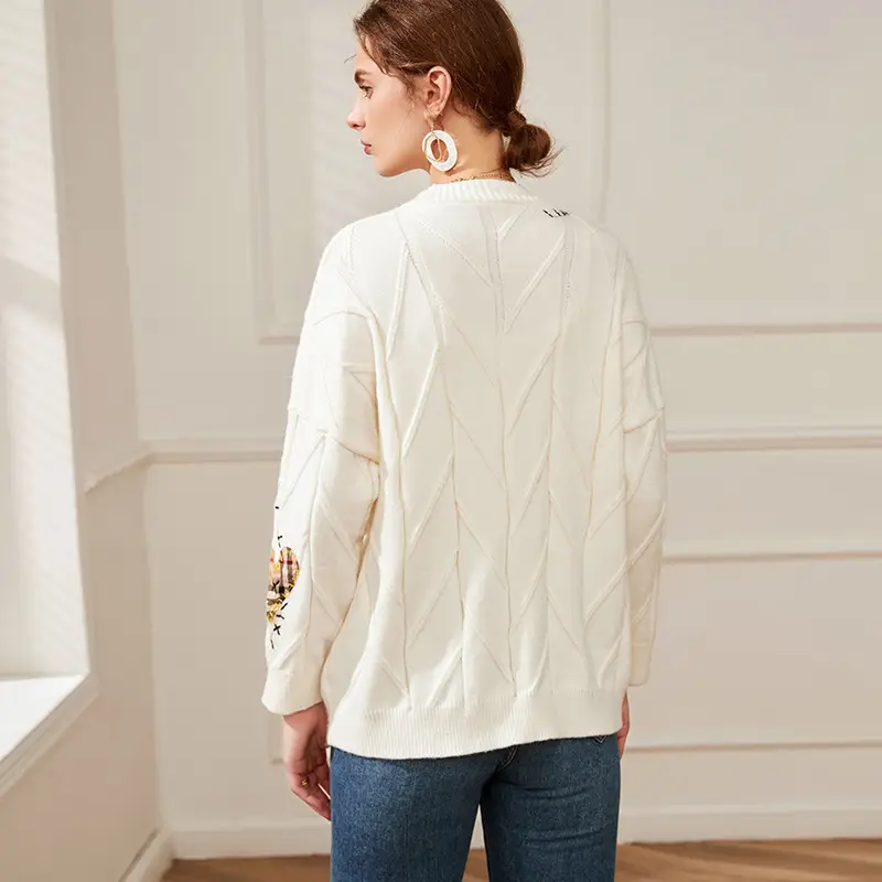 2023 Knitwear Cross-Border Cardigan Jacket White Embroidered