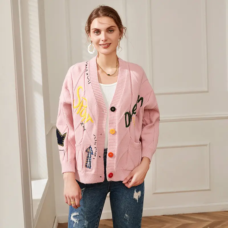 2023 Knitwear Cross-Border Cardigan Jacket White Embroidered