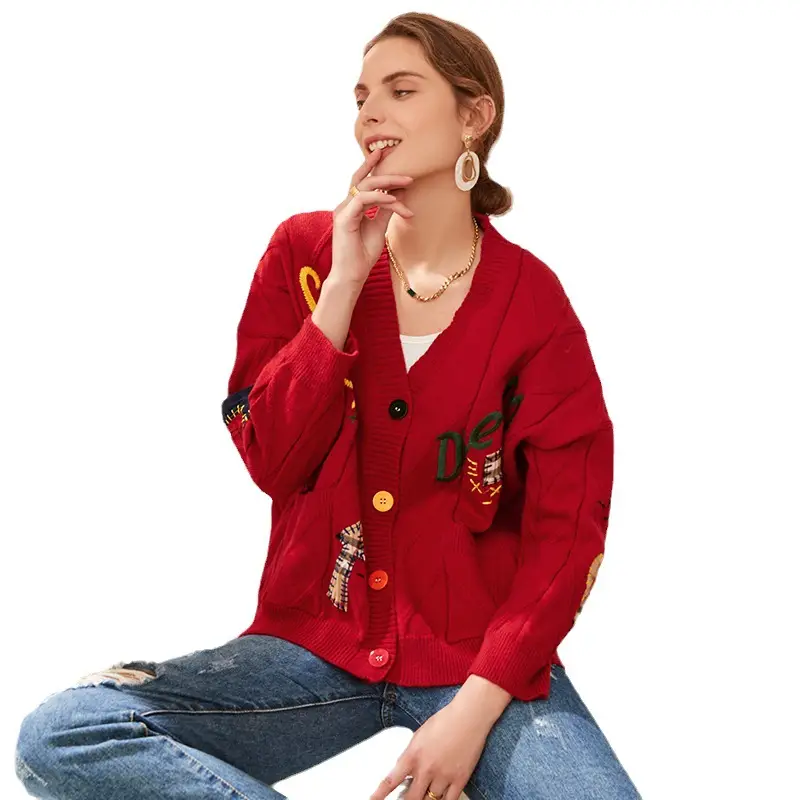 2023 Knitwear Cross-Border Cardigan Jacket White Embroidered
