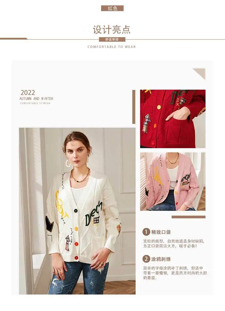 2023 Knitwear Cross-Border Cardigan Jacket White Embroidered — feature 6