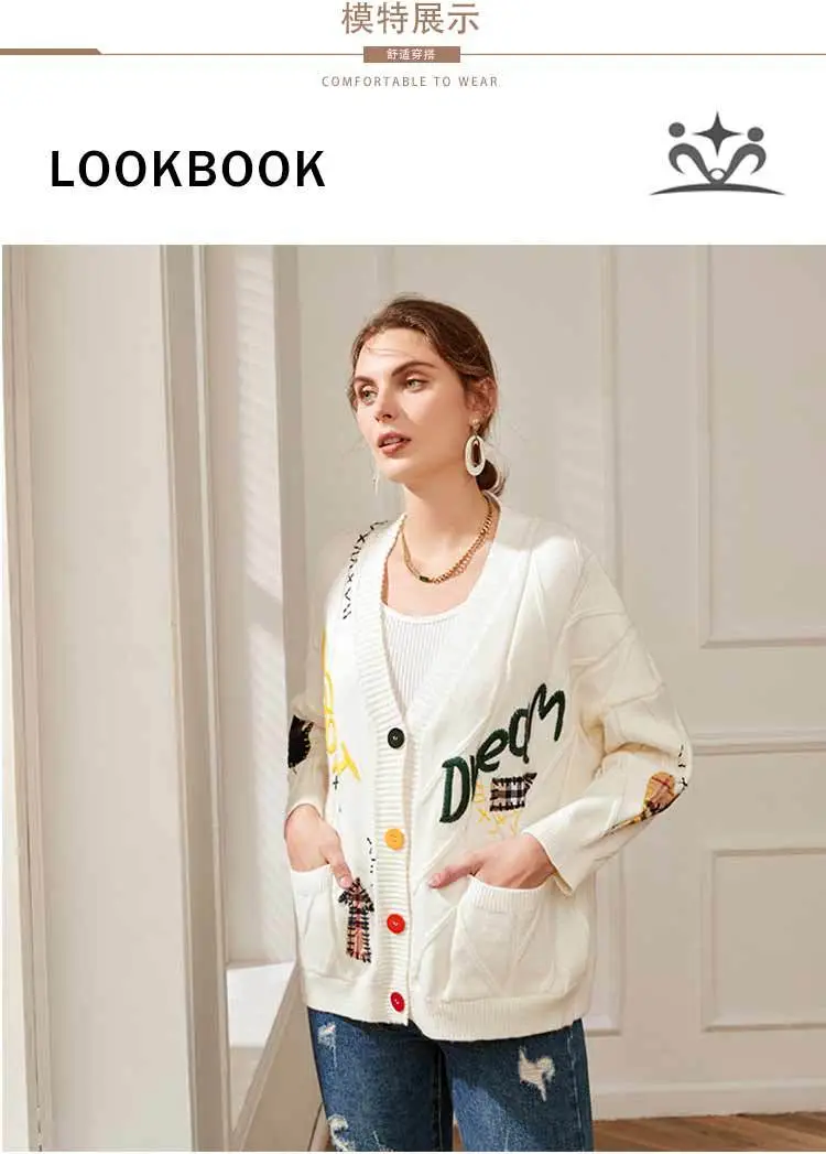 2023 Knitwear Cross-Border Cardigan Jacket White Embroidered — feature 7