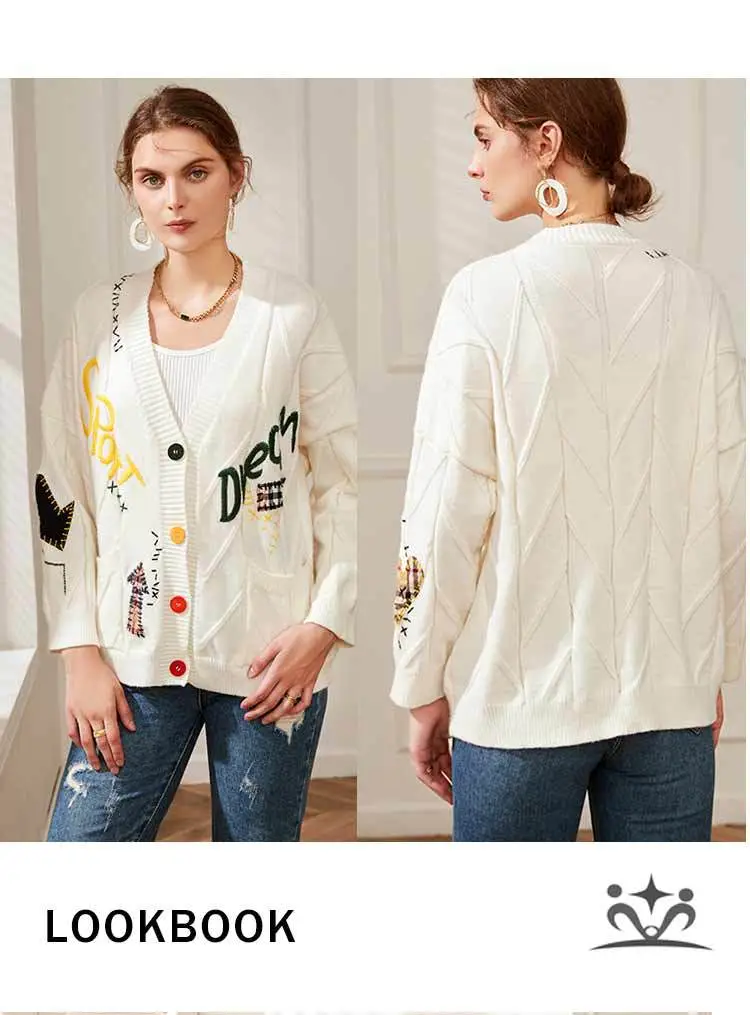 2023 Knitwear Cross-Border Cardigan Jacket White Embroidered — feature 8
