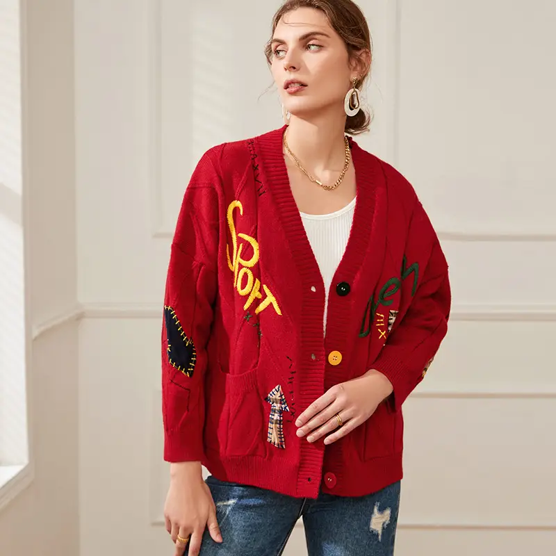 2023 Knitwear Cross-Border Cardigan Jacket White Embroidered