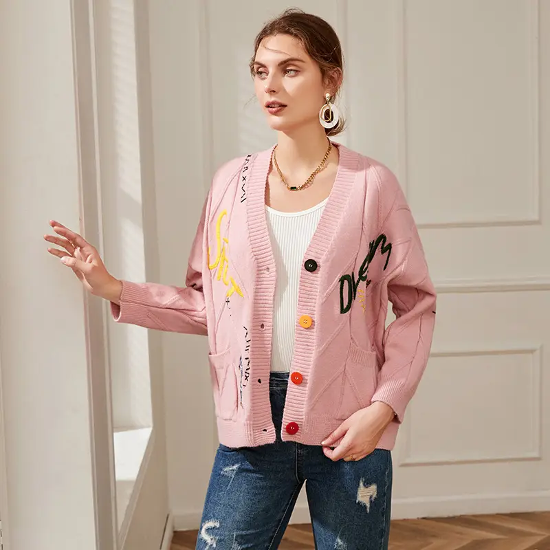 2023 Knitwear Cross-Border Cardigan Jacket White Embroidered