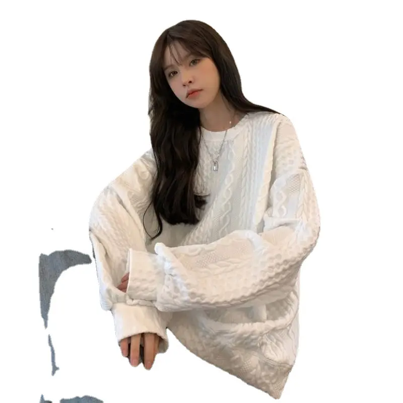 Women's White Knitted Hooded Sweatshirt Oversize Loose Korean Style - Image 6