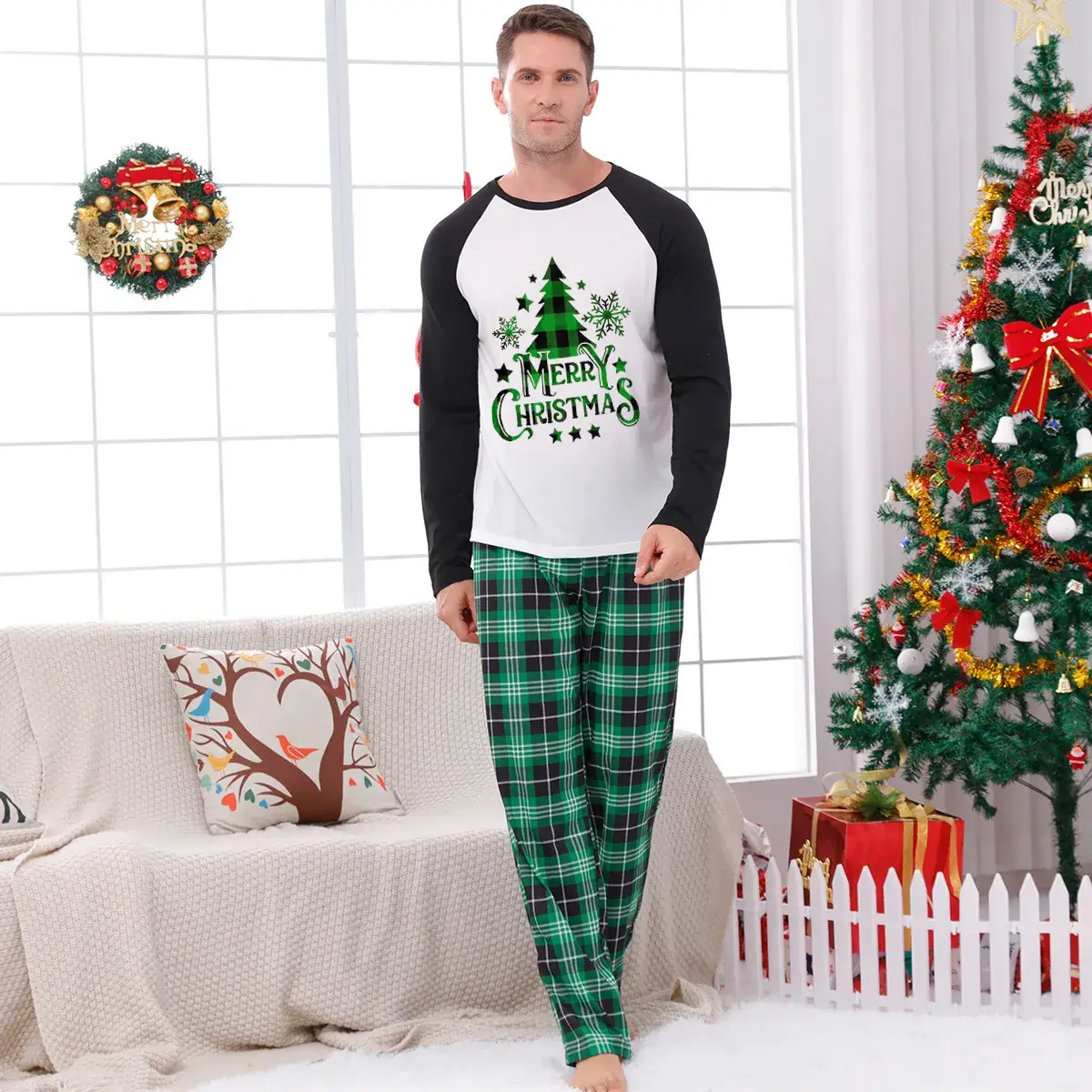 Tianming Christmas Pajamas Plaid Patchwork Set - Image 4