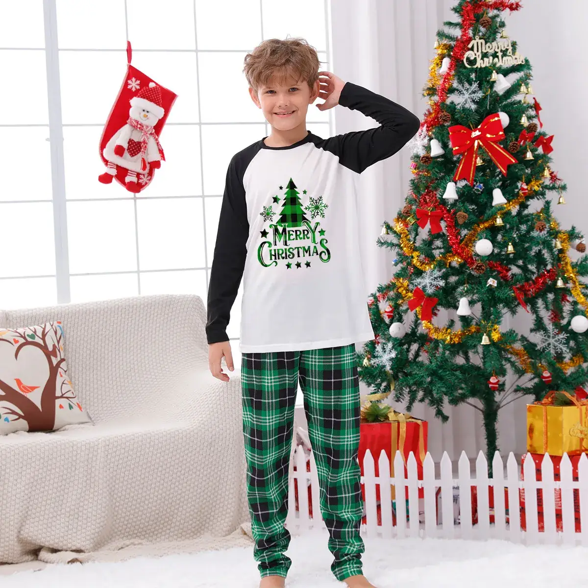 Tianming Christmas Pajamas Plaid Patchwork Set - Image 5