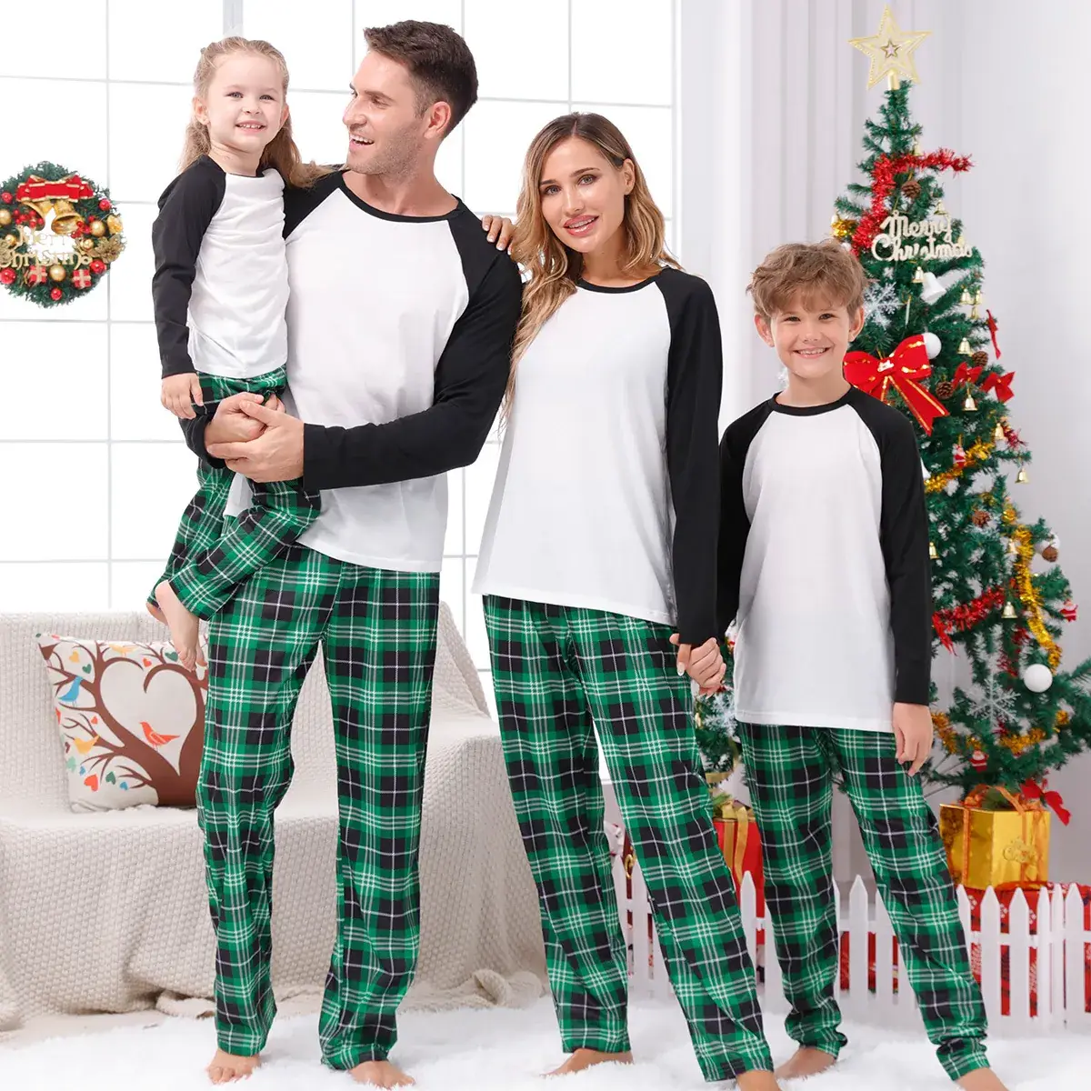 Tianming Christmas Pajamas Plaid Patchwork Set - Image 2
