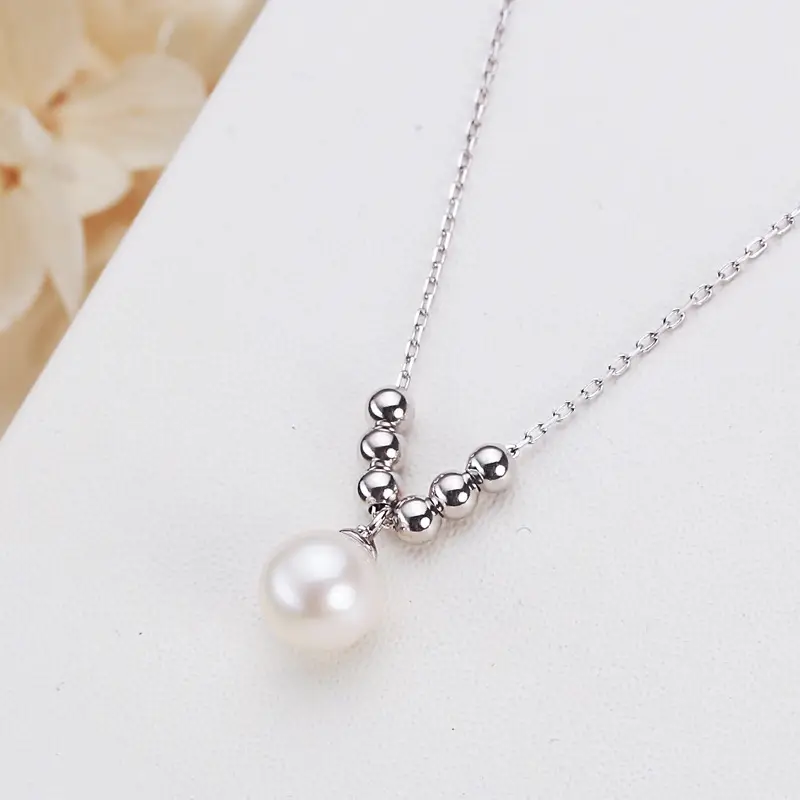 S925 Silver Pearl Necklace with Clavicle Chain
