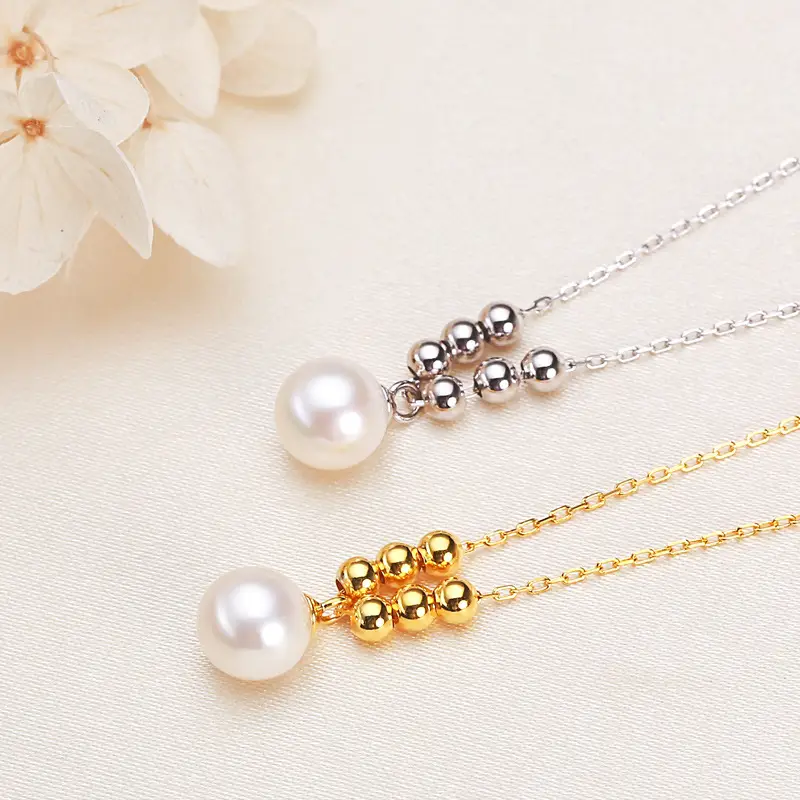 S925 Silver Pearl Necklace with Clavicle Chain