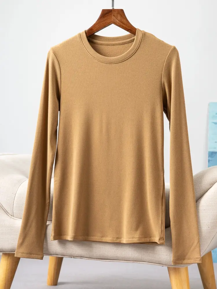 Women's Red Silk Base T-Shirt Plus Size Fleece Lined - Image 15