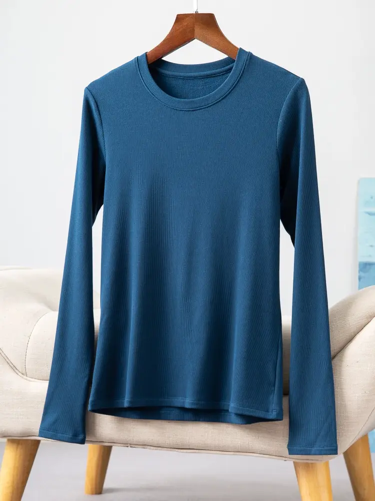 Women's Red Silk Base T-Shirt Plus Size Fleece Lined - Image 18