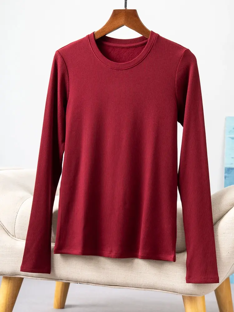 Women's Red Silk Base T-Shirt Plus Size Fleece Lined - Image 19