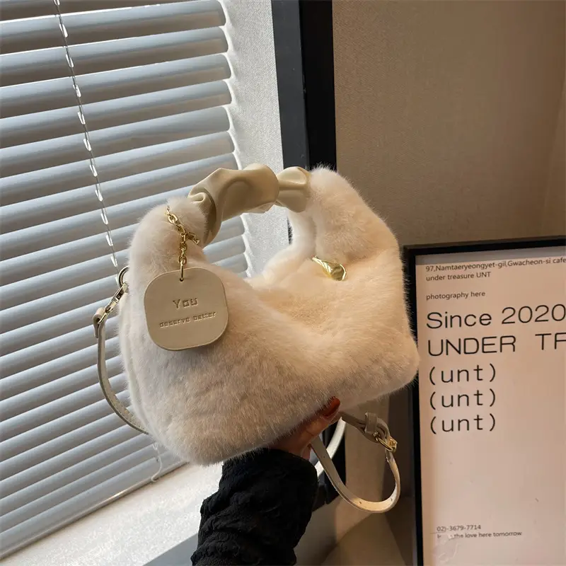 Furry Shoulder Messenger Bag for Women Brown 2022 - Image 8