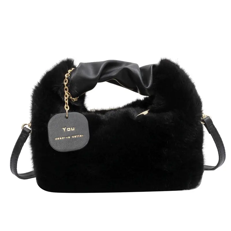 Furry Shoulder Messenger Bag for Women Brown 2022 - Image 11