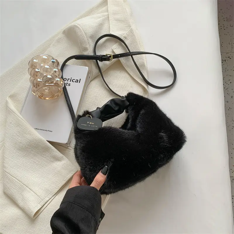 Furry Shoulder Messenger Bag for Women Brown 2022 - Image 2