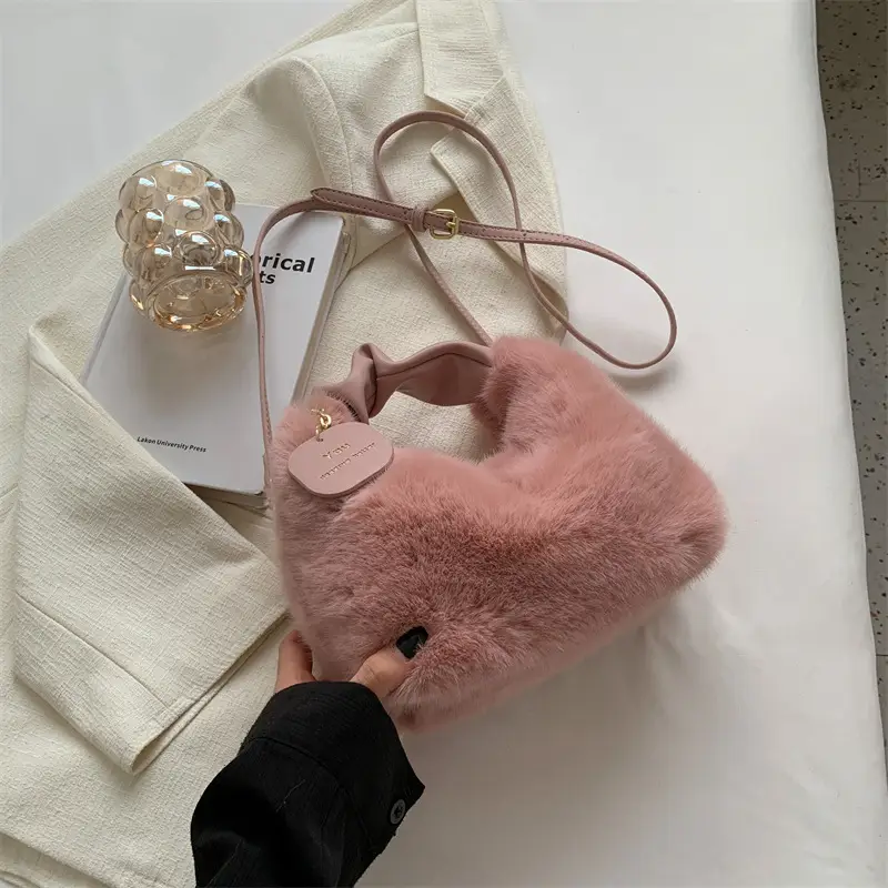 Furry Shoulder Messenger Bag for Women Brown 2022 - Image 3