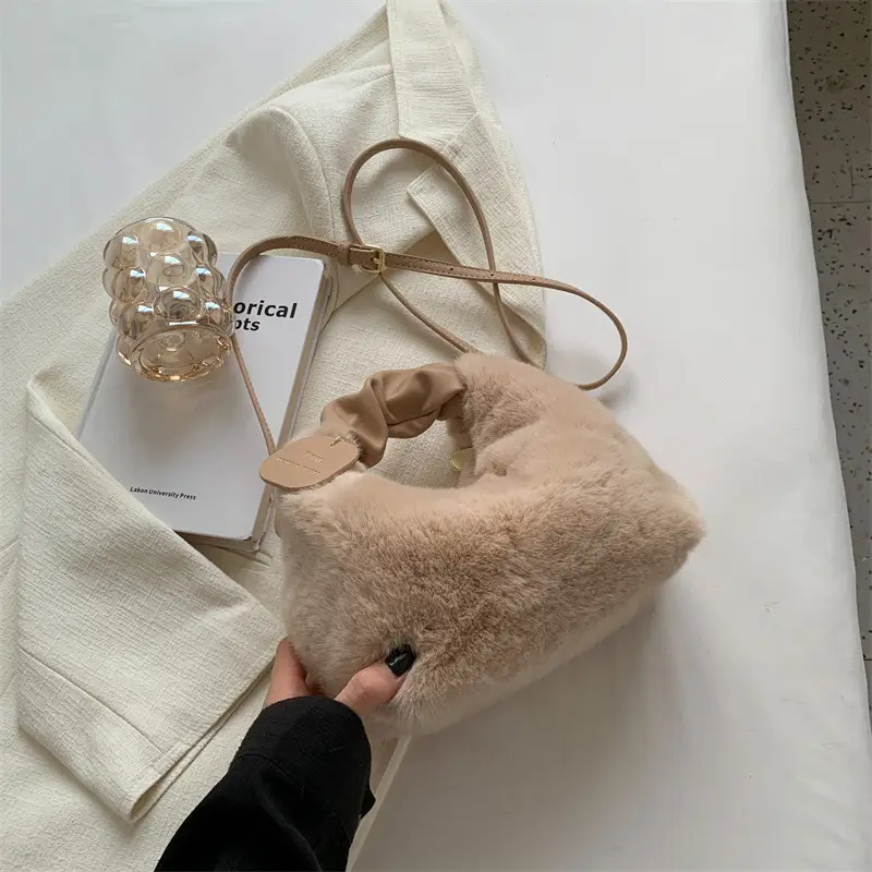 Furry Shoulder Messenger Bag for Women Brown 2022 - Image 6
