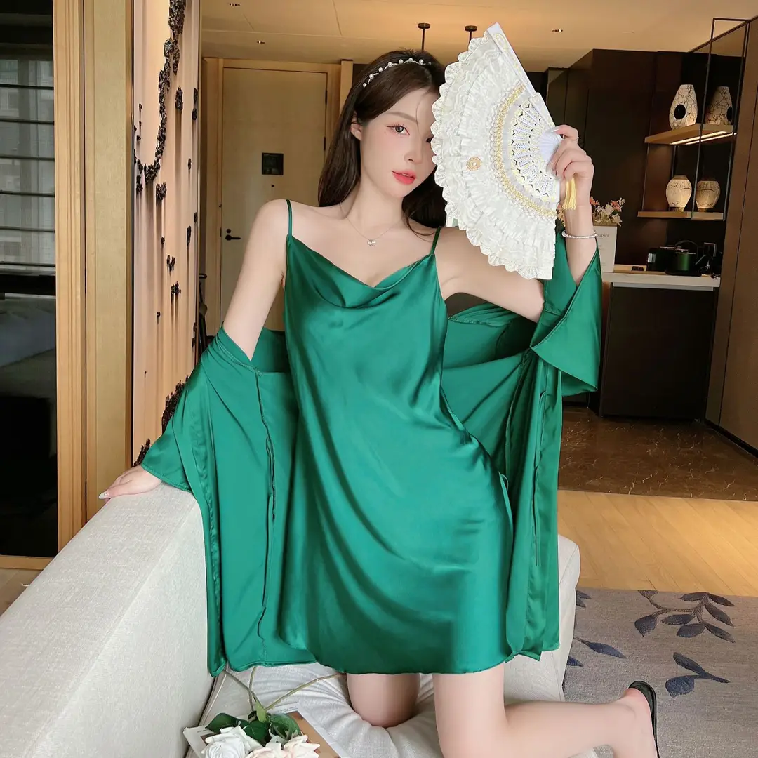 Sexy Pajamas Women's Summer New Sling Nightgown Ice Silk Swing Collar Split Beautiful Back New Home Clothes Cross Border