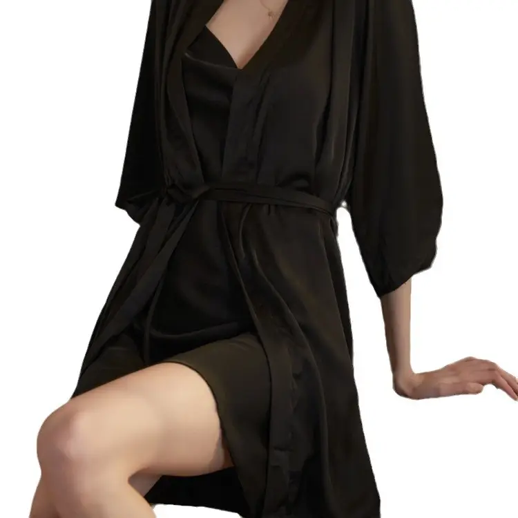 Sexy Pajamas Women's Summer New Sling Nightgown Ice Silk Swing Collar Split Beautiful Back New Home Clothes Cross Border