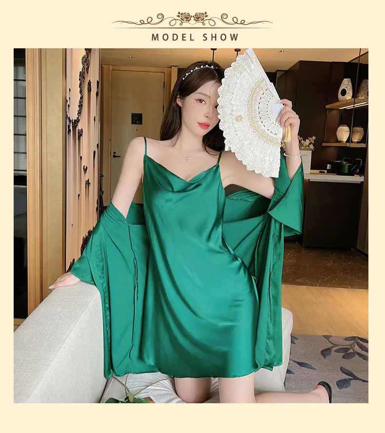 Sexy Pajamas Women's Summer New Sling Nightgown Ice Silk Swing Collar Split Beautiful Back New Home Clothes Cross Border — feature 4