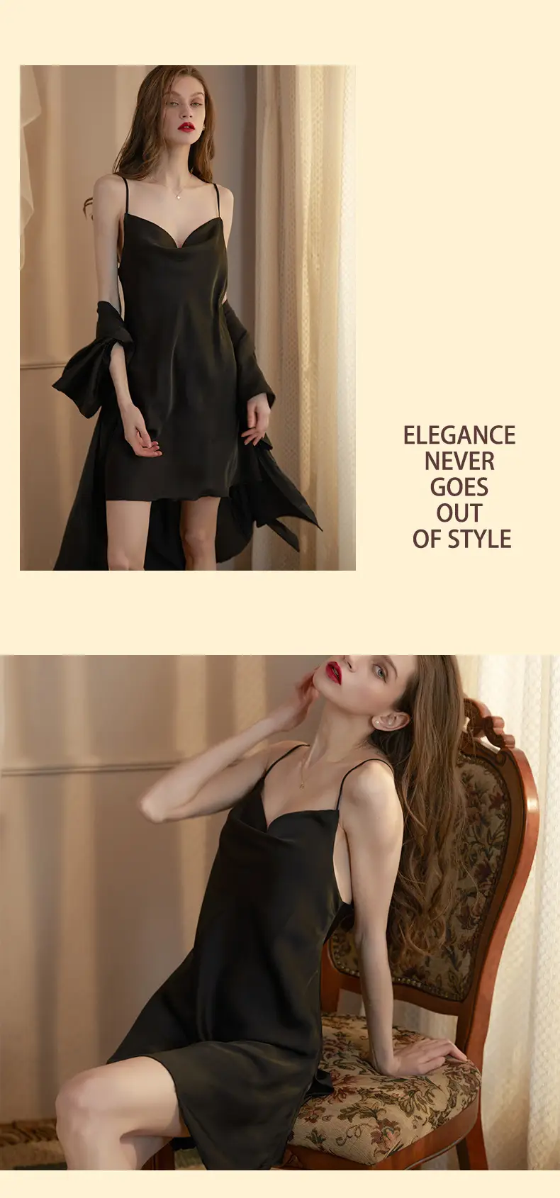 Sexy Pajamas Women's Summer New Sling Nightgown Ice Silk Swing Collar Split Beautiful Back New Home Clothes Cross Border — feature 7