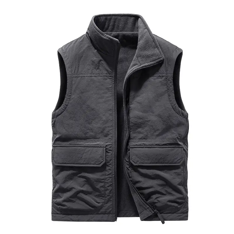 Men's Black Fleece Lined Zipper Vest Slim Fit - Image 8