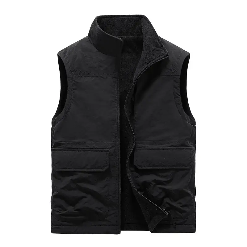 Men's Black Fleece Lined Zipper Vest Slim Fit - Image 9