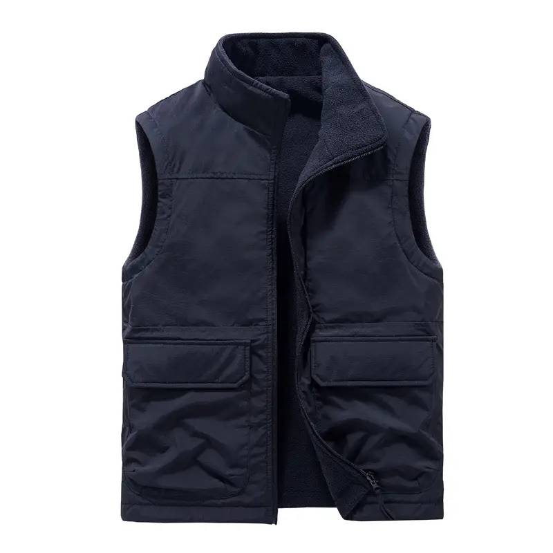 Men's Black Fleece Lined Zipper Vest Slim Fit - Image 11