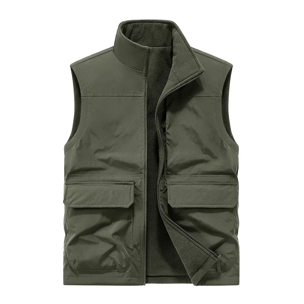 Men's Black Fleece Lined Zipper Vest Slim Fit - Image 5