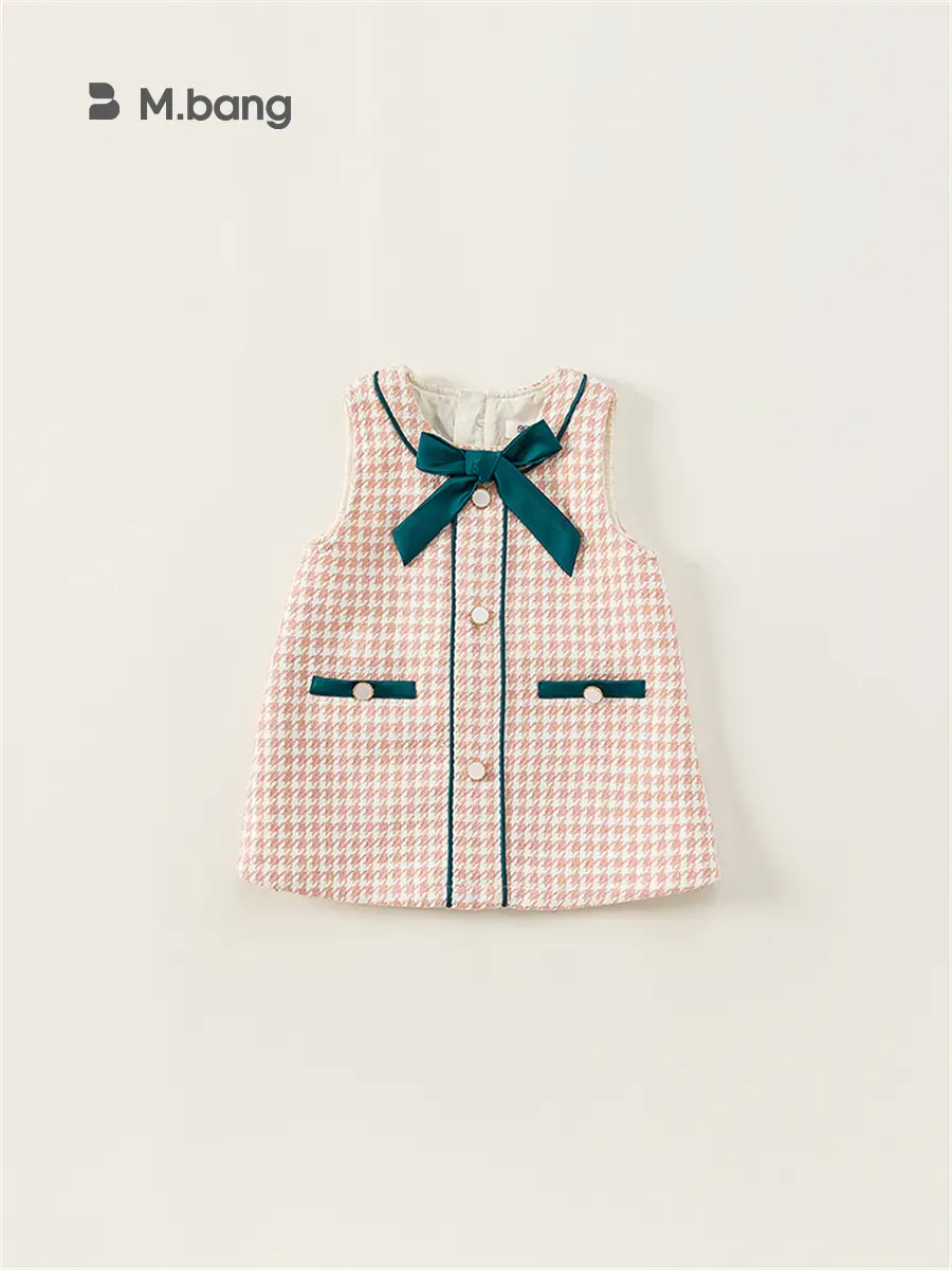 Girls Bow Vest Dress Pink Houndstooth Toddler A-Line - Image 4