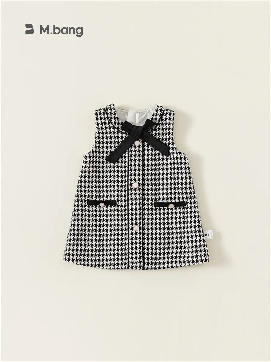 Girls Bow Vest Dress Pink Houndstooth Toddler A-Line - Image 5