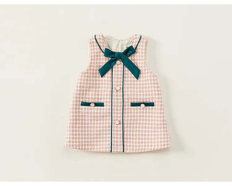 Girls Bow Vest Dress Pink Houndstooth Toddler A-Line — feature 10