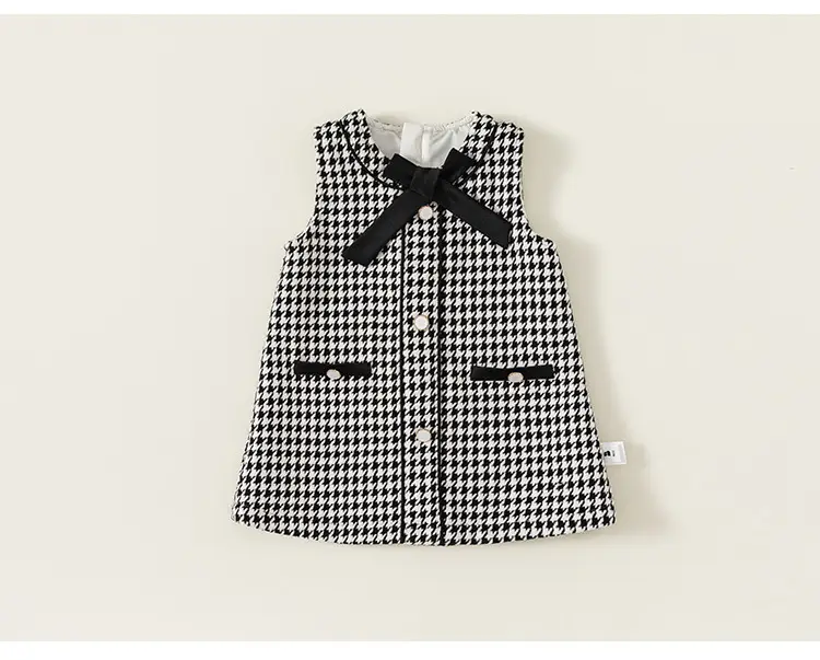 Girls Bow Vest Dress Pink Houndstooth Toddler A-Line — feature 11