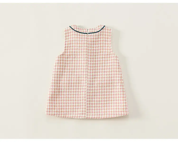 Girls Bow Vest Dress Pink Houndstooth Toddler A-Line — feature 12