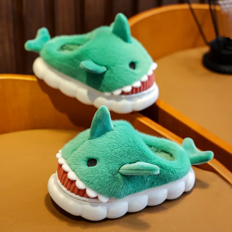 Children's cotton slippers winter boys and girls cartoon cute shark personality home warm thick plush slippers wholesale