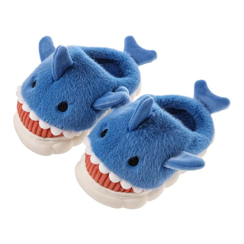 Children's cotton slippers winter boys and girls cartoon cute shark personality home warm thick plush slippers wholesale