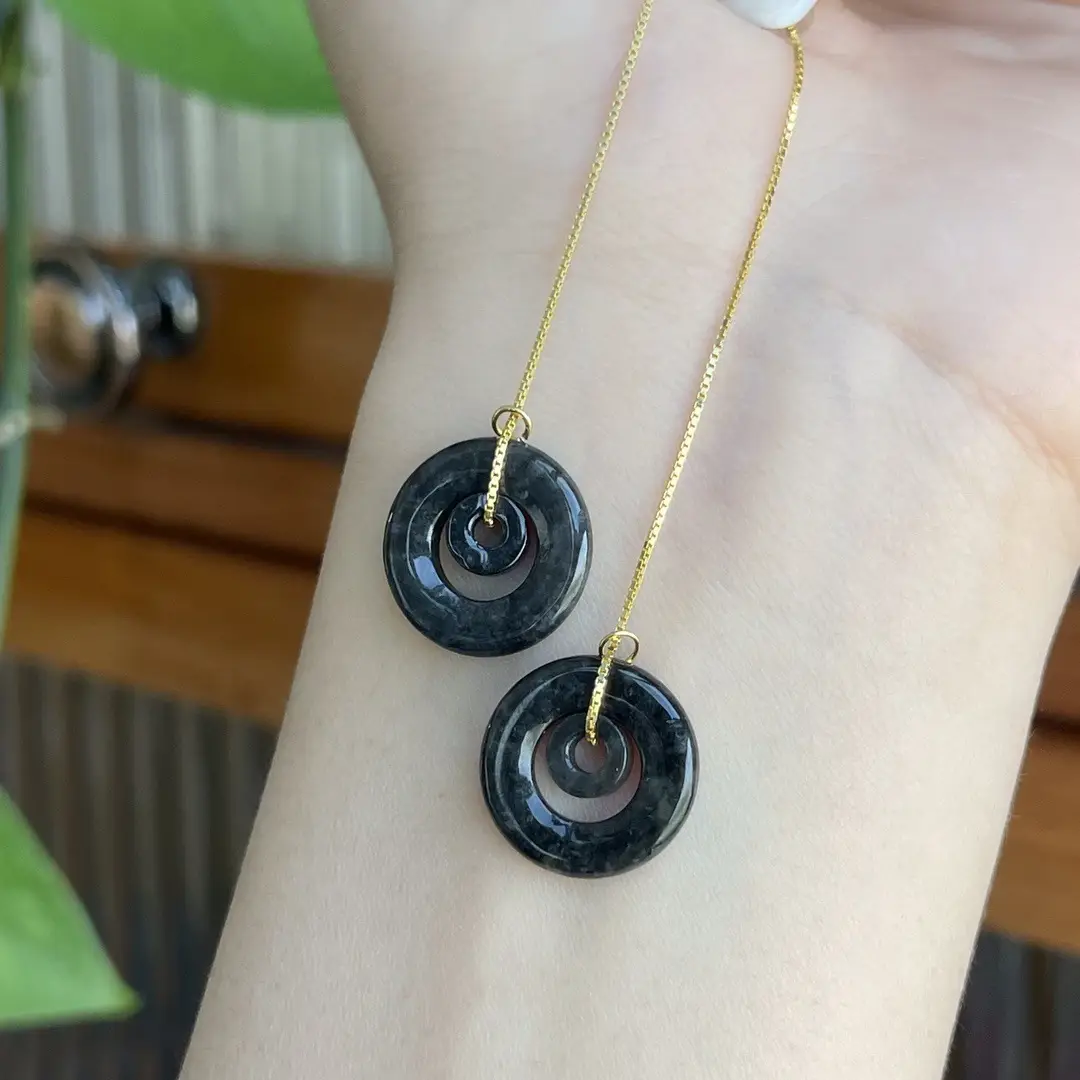 Jade Black Buckle Earrings Gold Plated 925 Silver