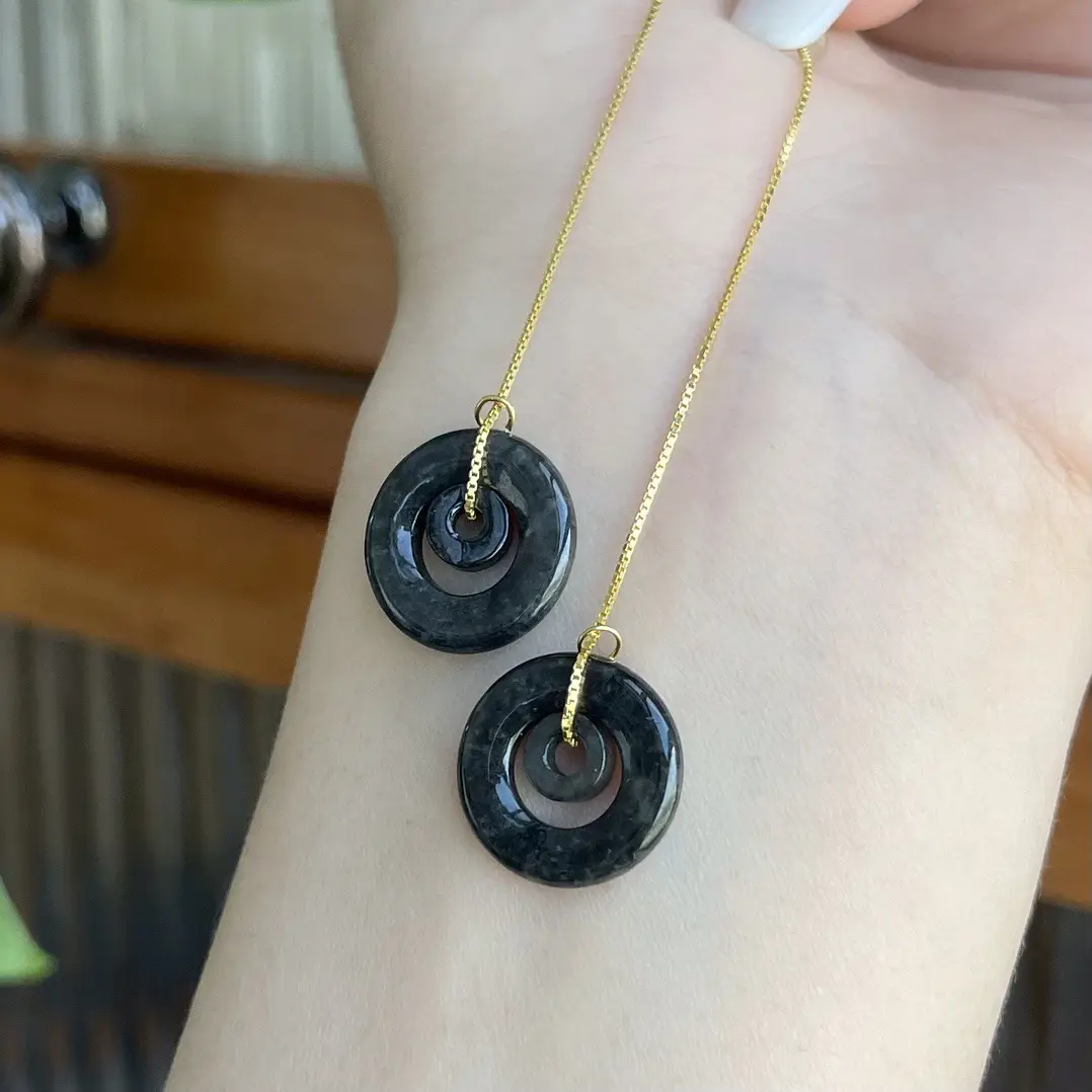 Jade Black Buckle Earrings Gold Plated 925 Silver