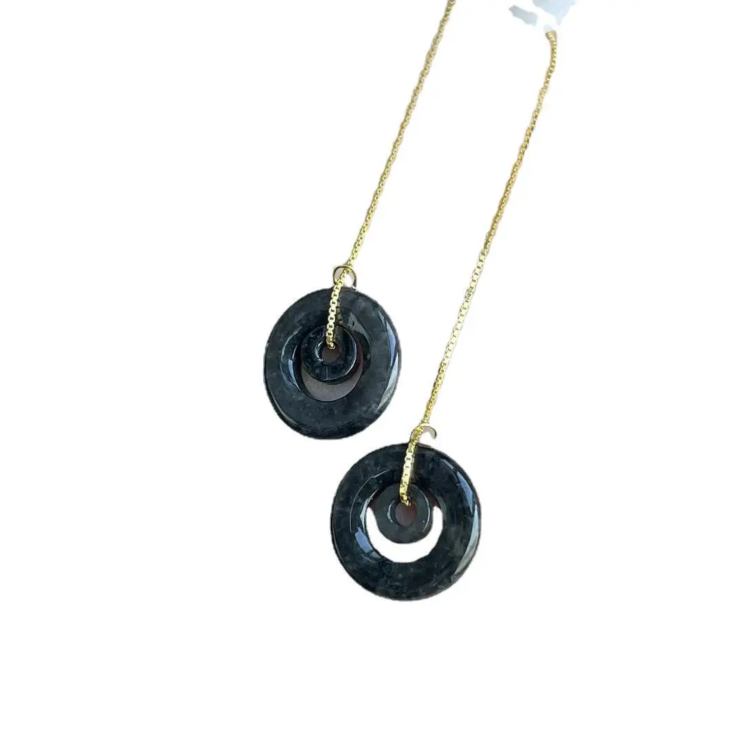 Jade Black Buckle Earrings Gold Plated 925 Silver