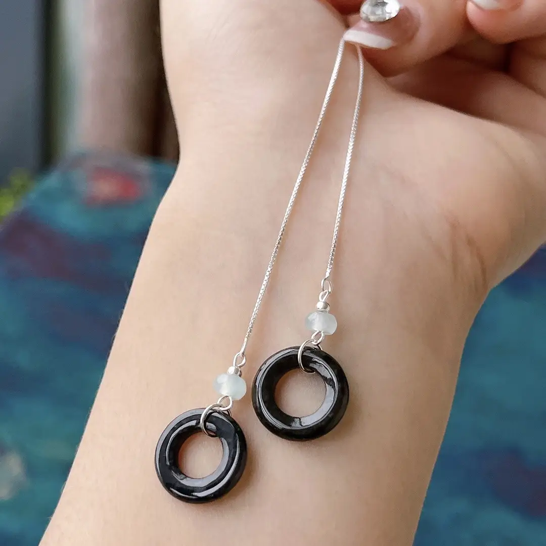 Jade Black Buckle Earrings Gold Plated 925 Silver — feature 29