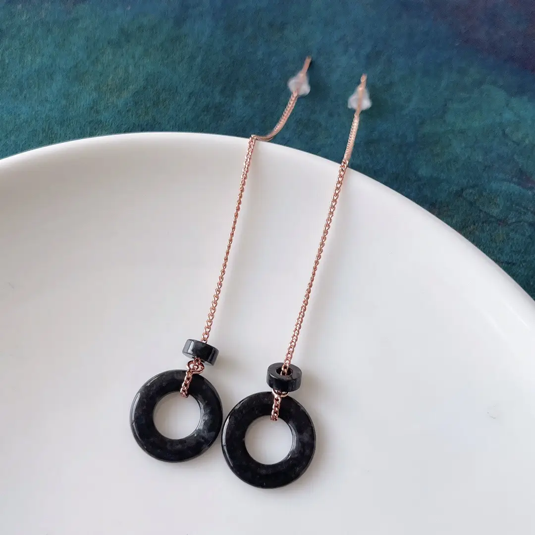 Jade Black Buckle Earrings Gold Plated 925 Silver — feature 35