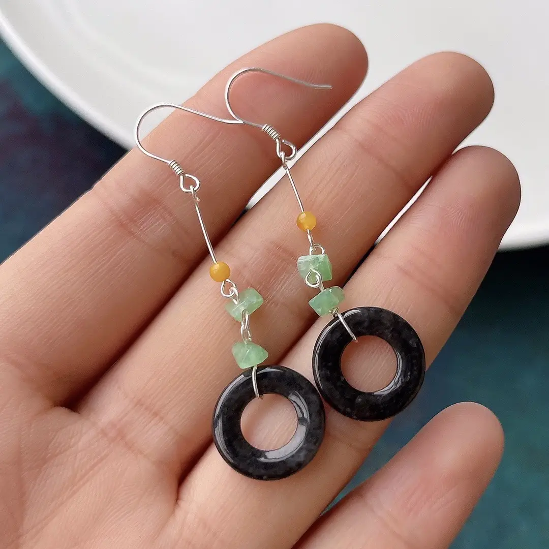 Jade Black Buckle Earrings Gold Plated 925 Silver — feature 42