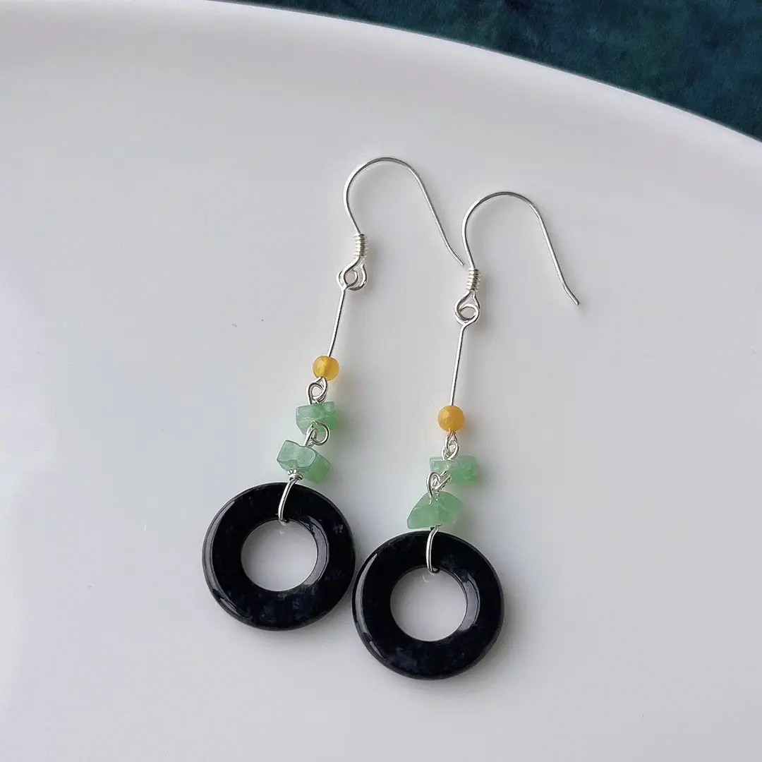 Jade Black Buckle Earrings Gold Plated 925 Silver — feature 43