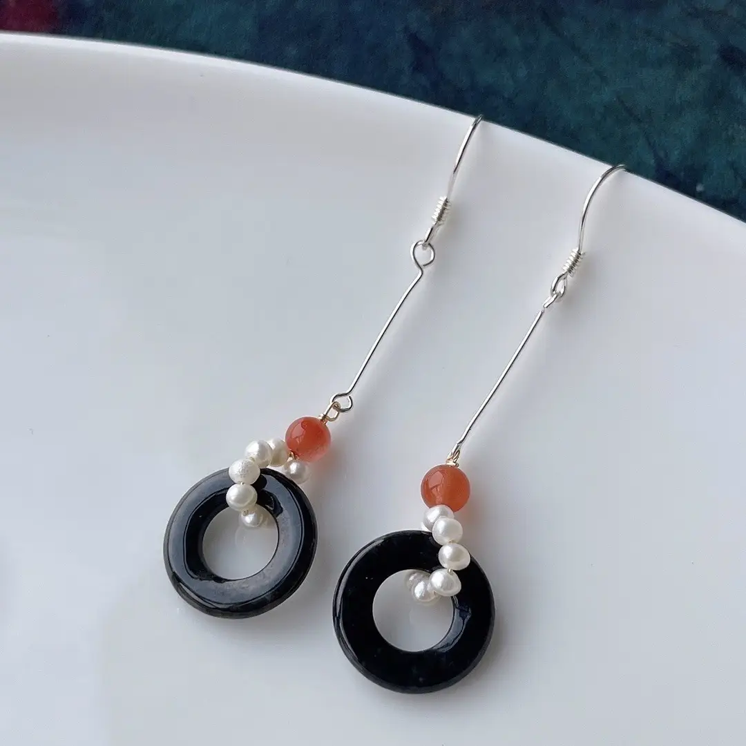 Jade Black Buckle Earrings Gold Plated 925 Silver — feature 46